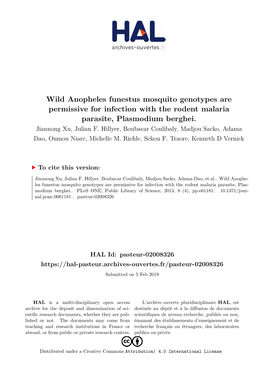 Wild Anopheles Funestus Mosquito Genotypes Are Permissive for Infection with the Rodent Malaria Parasite, Plasmodium Berghei