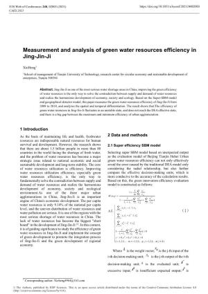 Measurement and Analysis of Green Water Resources Efficiency in Jing-Jin-Ji