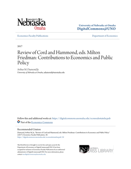 Review of Cord and Hammond, Eds. Milton Friedman: Contributions to Economics and Public Policy Arthur M