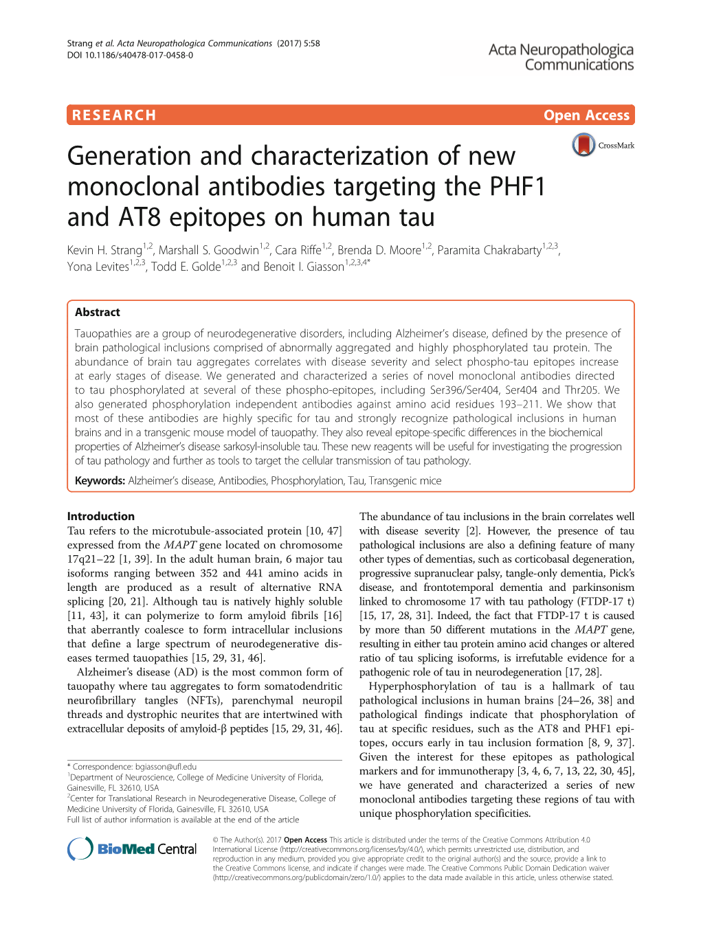 Generation and Characterization of New Monoclonal Antibodies Targeting the PHF1 and AT8 Epitopes on Human Tau Kevin H