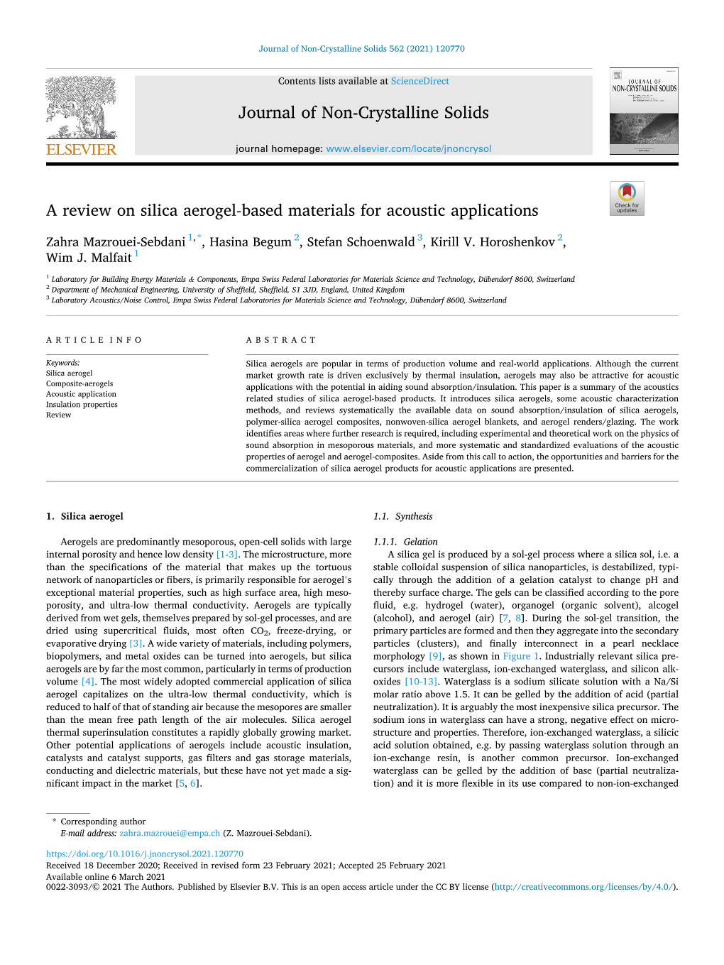 A Review on Silica Aerogel-Based Materials for Acoustic Applications