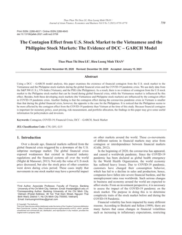 The Contagion Effect from U.S. Stock Market to the Vietnamese and the Philippine Stock Markets: the Evidence of DCC – GARCH Model