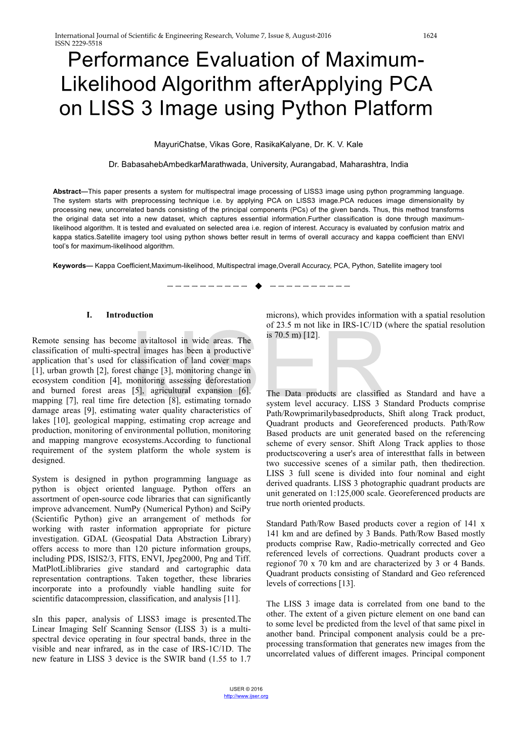 Likelihood Algorithm Afterapplying PCA on LISS 3 Image Using Python Platform