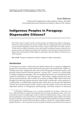 Indigenous Peoples in Paraguay: Dispensable Citizens?