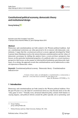 Constitutional Political Economy, Democratic Theory and Institutional Design