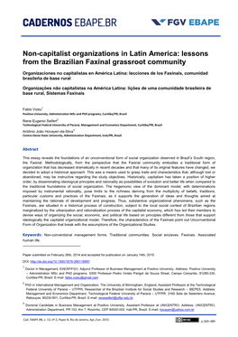 Non-Capitalist Organizations in Latin America: Lessons from the Brazilian Faxinal Grassroot Community