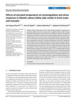 Effects of Elevated Temperature on Osmoregulation and Stress Responses in Atlantic Salmon Salmo Salar Smolts in Freshwater and S