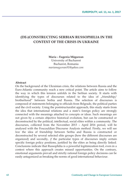 Constructing Serbian Russophilia in the Context of the Crisis in Ukraine
