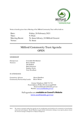 Agenda of Milford Community Trust