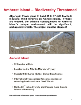 Amherst Island – Biodiversity Threatened