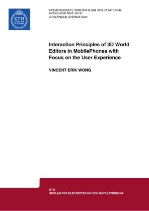 Interaction Principles of 3D World Editors in Mobilephones with Focus on the User Experience