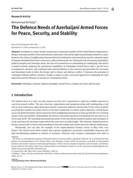 The Defence Needs of Azerbaijani Armed Forces for Peace, Security, and Stability