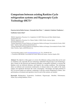 Comparison Between Existing Rankine Cycle Refrigeration Systems and Hygroscopic Cycle Technology (HCT) †