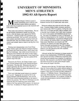 UNIVERSITY of MINNESOTA MEN's ATHLETICS 1992-93 All-Sports Report