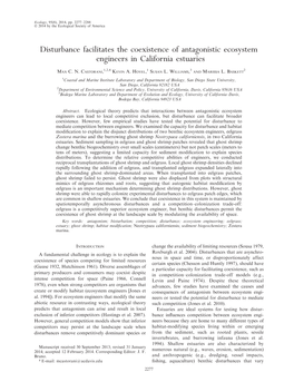 Disturbance Facilitates the Coexistence of Antagonistic Ecosystem Engineers in California Estuaries