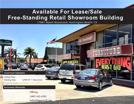 Available for Lease/Sale Free-Standing Retail Showroom Building 17881 Beach Boulevard, Huntington Beach, CA
