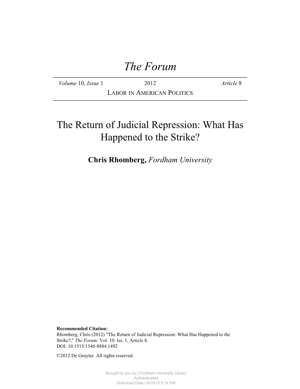 The Return of Judicial Repression: What Has Happened to the Strike?