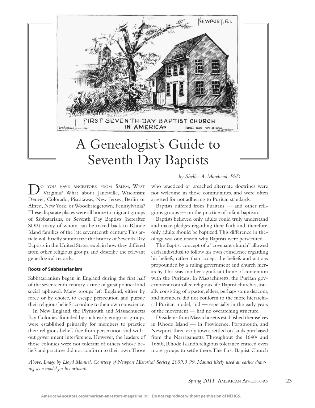 A Genealogist's Guide to Seventh Day Baptists