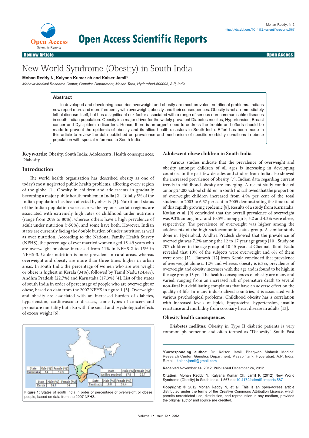 New World Syndrome (Obesity) in South India