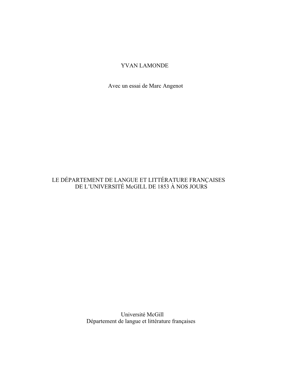 Le Département De Langue Et Littérature Françaises De L'université