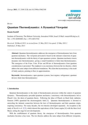 Quantum Thermodynamics: a Dynamical Viewpoint
