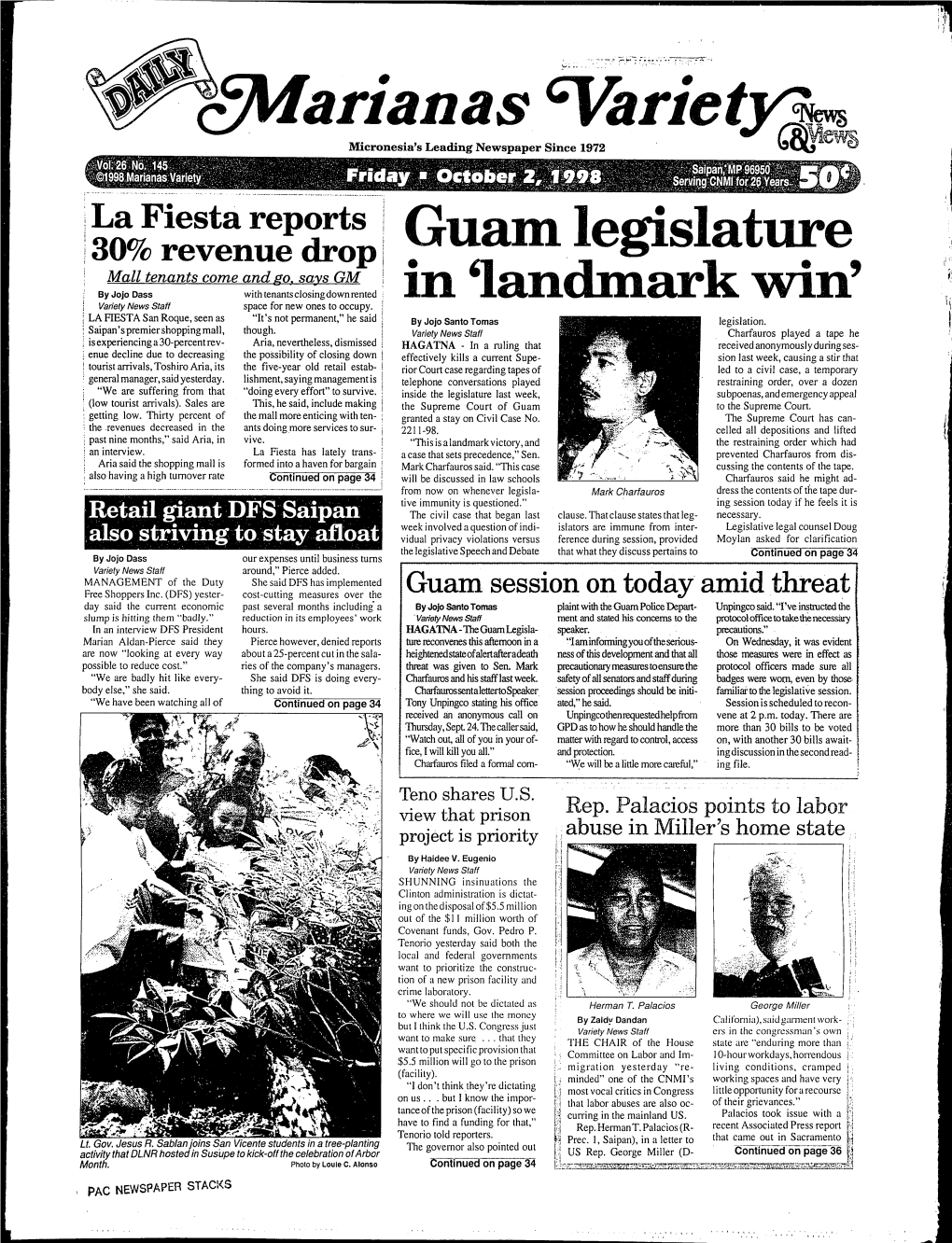 Arianas %Riety;~ Micronesia's Leading Newspaper Since 1972 · ~ ~ La Fiesta Reports Guam