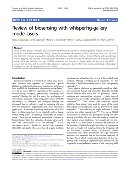 Review of Biosensing with Whispering-Gallery Mode Lasers Nikita Toropov 1, Gema Cabello 1, Mariana P