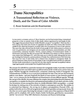 Trans Necropolitics a Transnational Reflection on Violence, Death, and the Trans of Color Afterlife