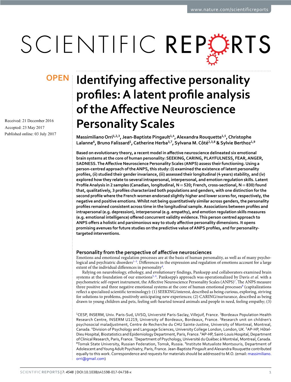 Identifying Affective Personality Profiles: a Latent Profile Analysis of the Affective Neuroscience Personality Scales