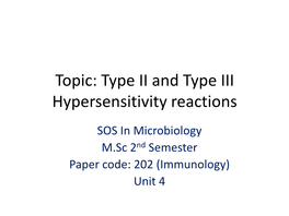 Topic: Type II and Type III Hypersensitivity Reactions
