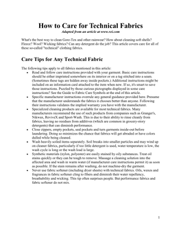 How to Care for Technical Fabrics Adapted from an Article At