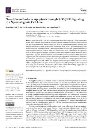 Nonylphenol Induces Apoptosis Through ROS/JNK Signaling in a Spermatogonia Cell Line