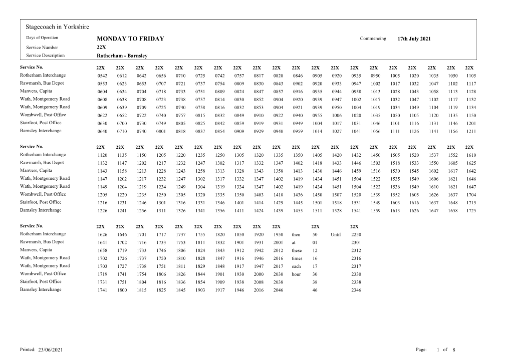 MONDAY to FRIDAY Stagecoach in Yorkshire