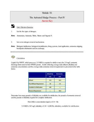 Module 18: the Activated Sludge Process - Part IV Answer Key
