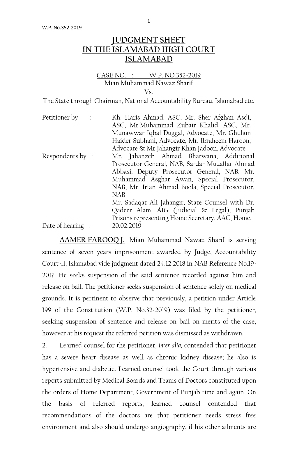 Judgment Sheet in the Islamabad High Court Islamabad