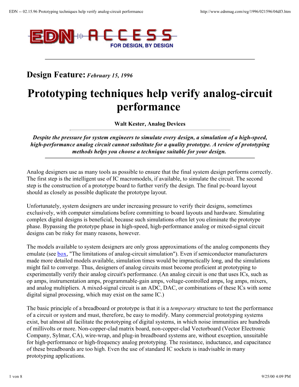 Prototyping Techniques Help Verify Analog-Circuit Performance