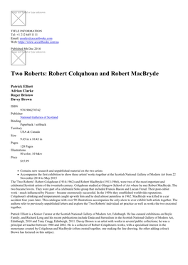 Robert Colquhoun and Robert Macbryde Datasheet