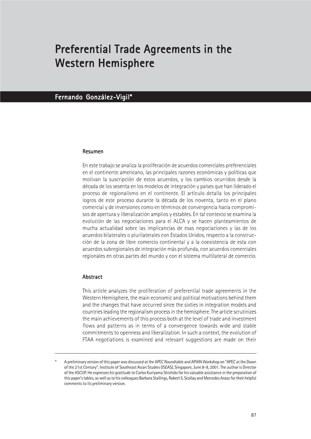 Preferential Trade Agreements in the Western Hemisphere