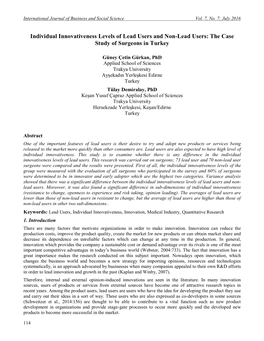 Individual Innovativeness Levels of Lead Users and Non-Lead Users: the Case Study of Surgeons in Turkey