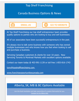 Top Shelf Franchising Canada Business Op Ons & News Alberta