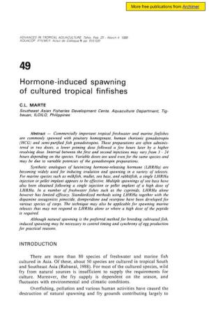 Hormone-Induced Spawning of Cultured Tropical Finfishes