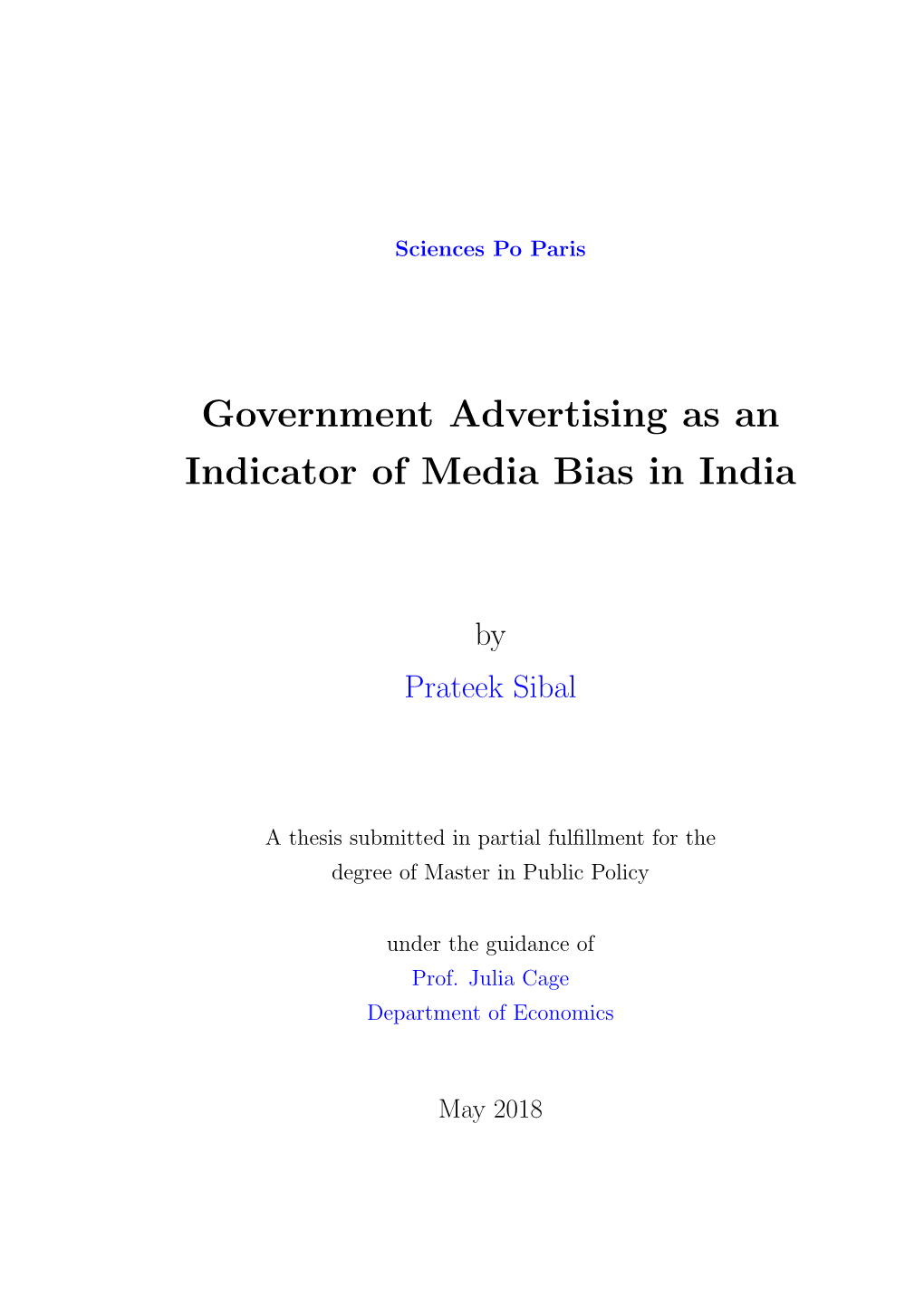 Government Advertising As an Indicator of Media Bias in India