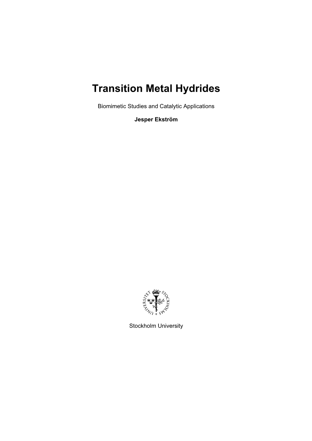 Transition Metal Hydrides