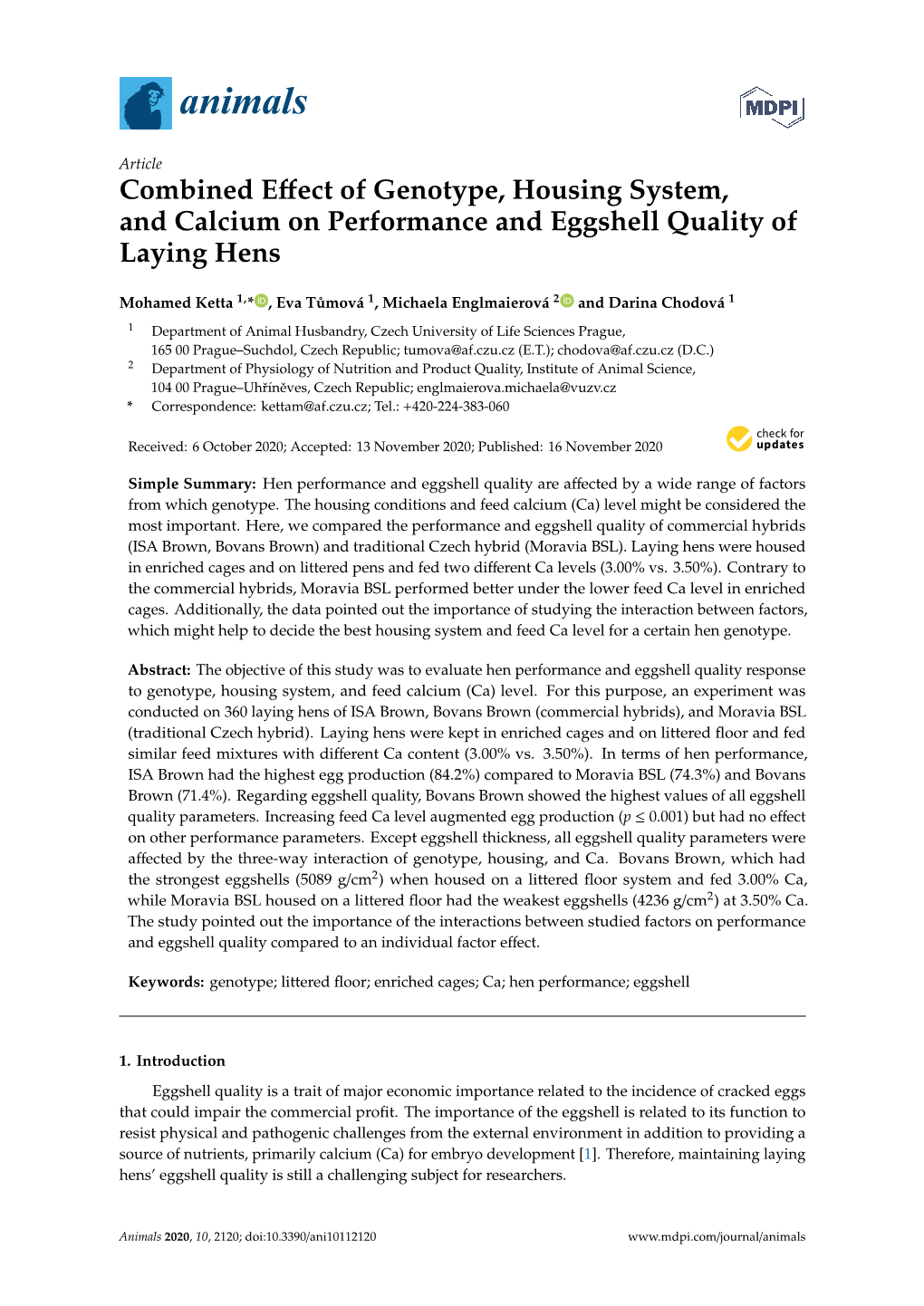 Combined Effect of Genotype, Housing System, and Calcium On