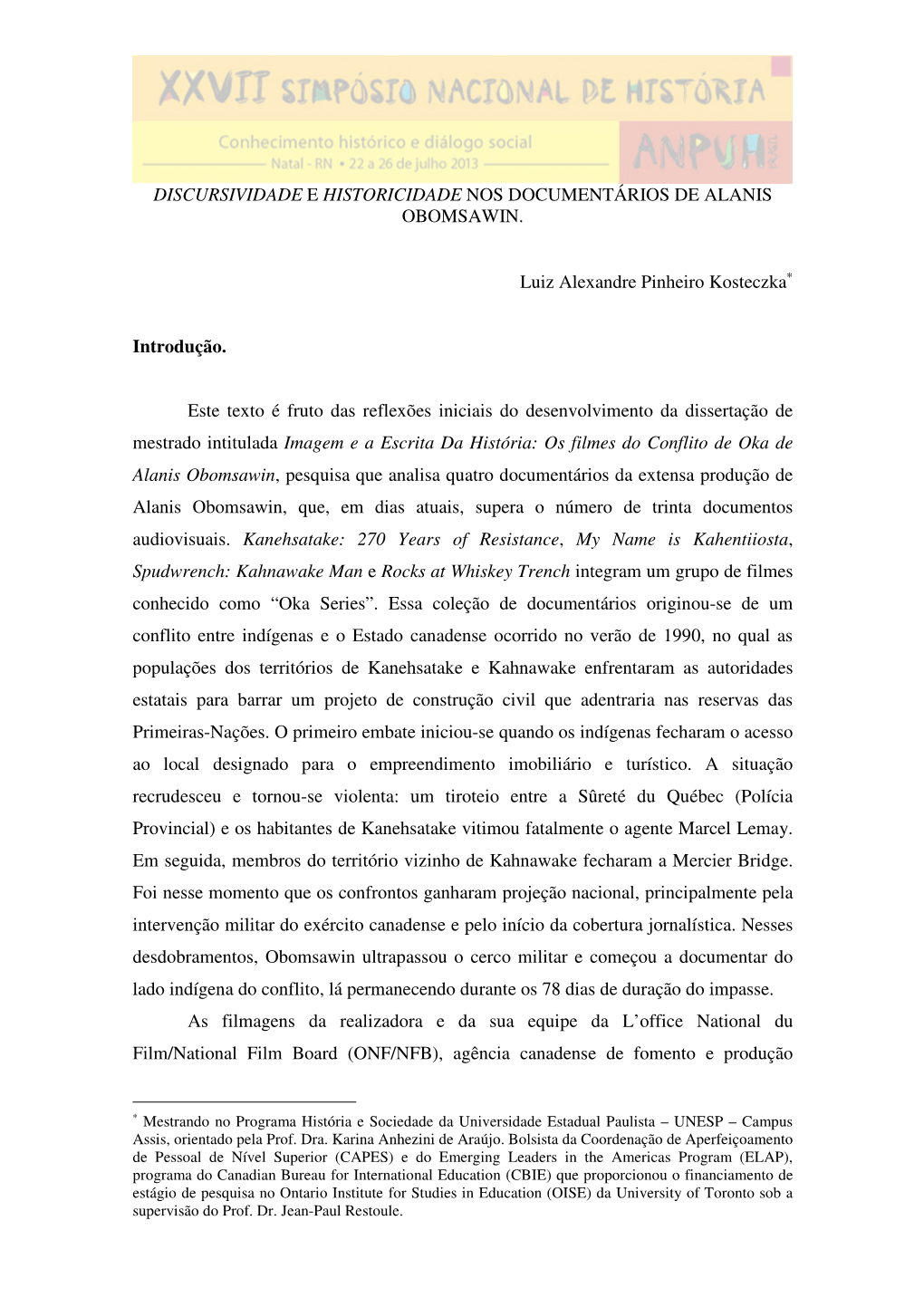 Discursividade E Historicidade Nos Documentários De Alanis Obomsawin