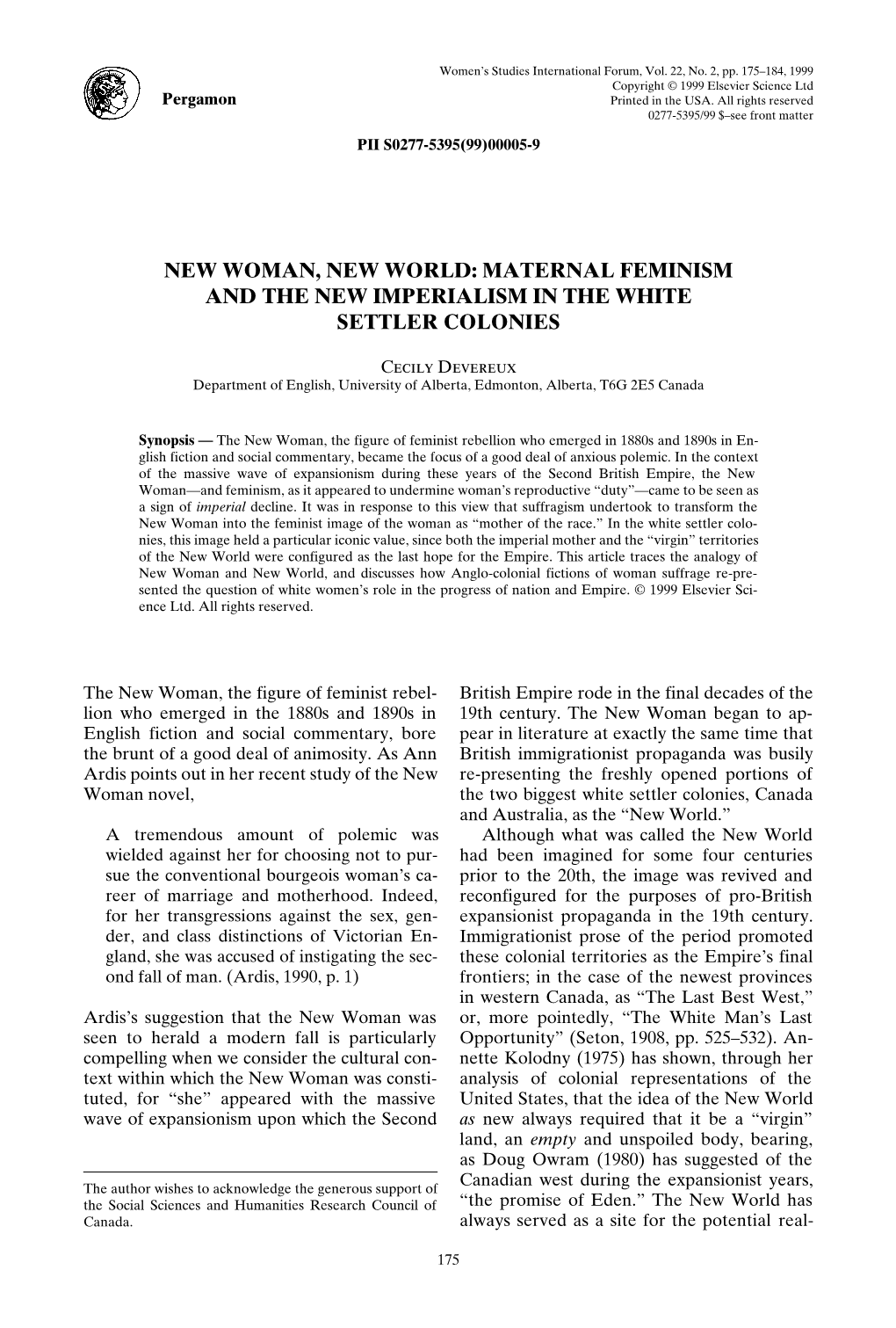 New Woman, New World: Maternal Feminism and the New Imperialism in the White Settler Colonies