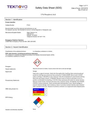 Safety Data Sheet (SDS) Date of Issue: 5/31/2016 Rev P1321-01