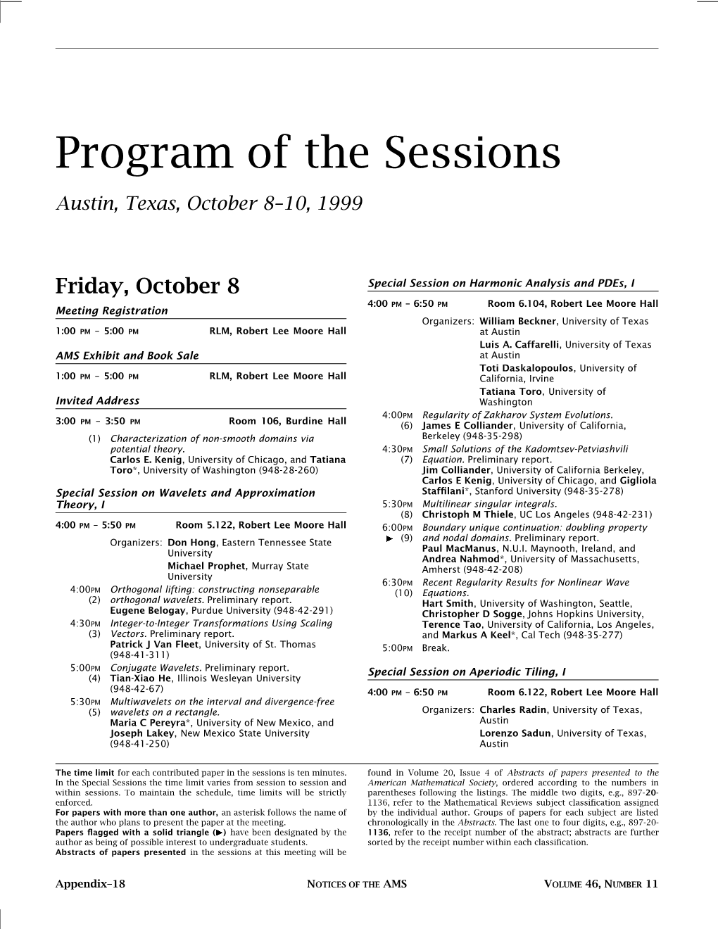 Program of the Sessions--Austin