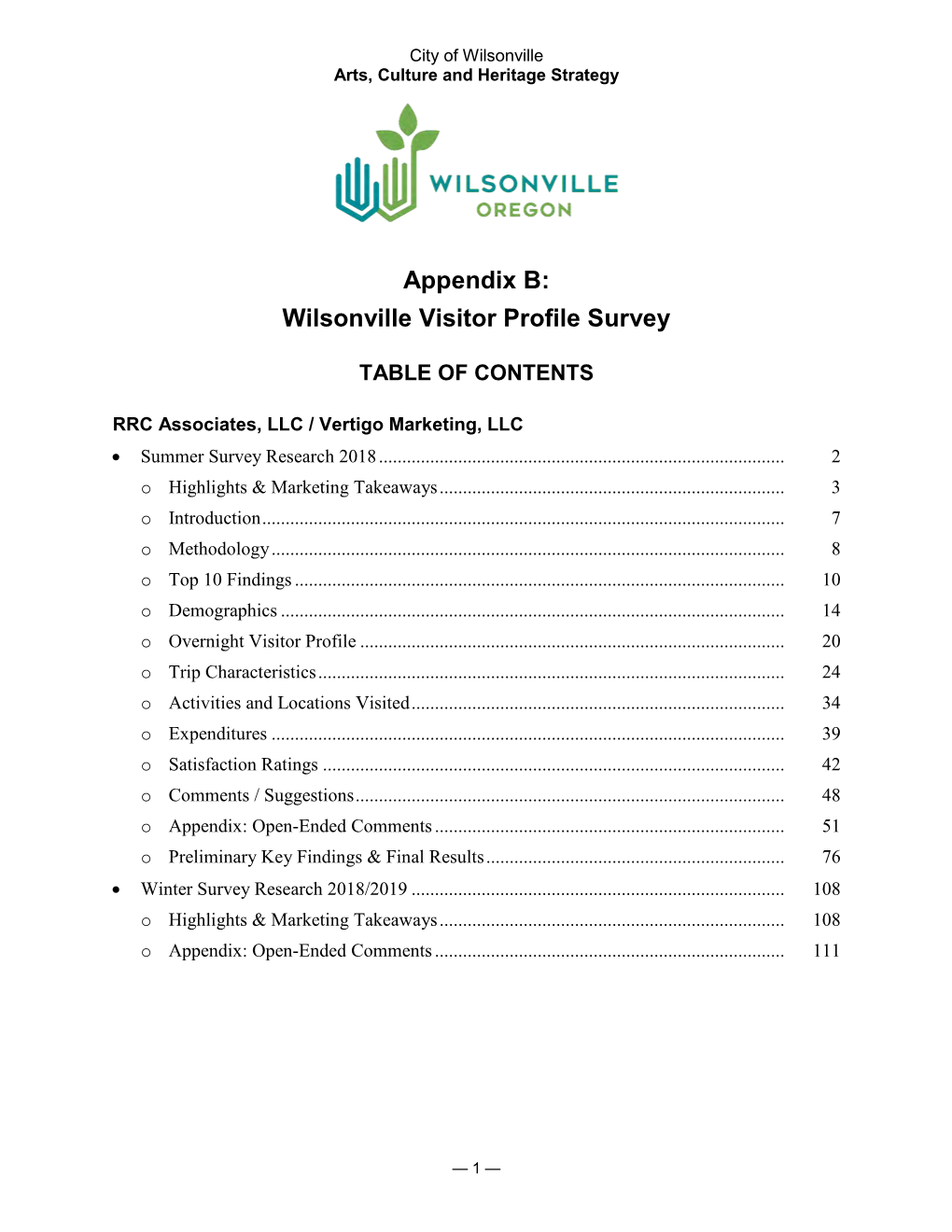 Appendix B: Wilsonville Visitor Profile Survey