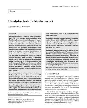 Liver Dysfunction in the Intensive Care Unit ANNALS of GASTROENTEROLOGY 2005, 18(1):35-4535
